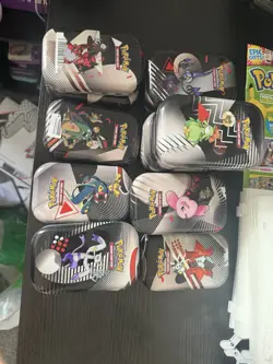 Pokemon Black Bolt & White Flare Empty Mini Tins - Full Set of 8 Artwork. - Image 1