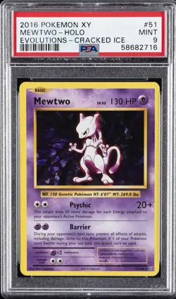 2016 POKEMON XY EVOLUTIONS CRACKED ICE #51 MEWTWO-HOLO PSA 9 - Image 1