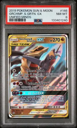 2019 POKEMON SUN & MOON UNIFIED MINDS #146 GRCHMP. & GRTN. GX PSA 8 - Image 1