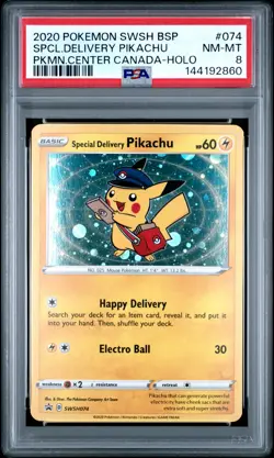 2020 POKEMON SWSH BLACK STAR PROMO #074 SPECIAL DELIVERY PIKACHU-HOLO PSA 8 - Image 1