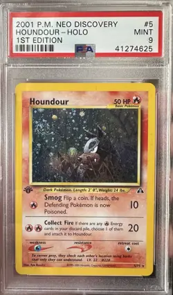 Pokemon Houndour Neo Discovery 1st Edition Holo Rare #5 PSA 9 Mint - SWIRL - Image 1