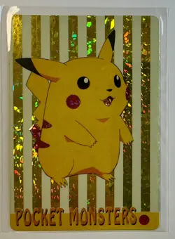 PIKACHU GOLD Pocket Monsters Pokemon Japanese Anime Vending Prism Sticker HoloNM - Image 1
