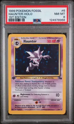 1999 POKEMON FOSSIL 1ST ED #6 HAUNTER-HOLO PSA 8 - Image 1
