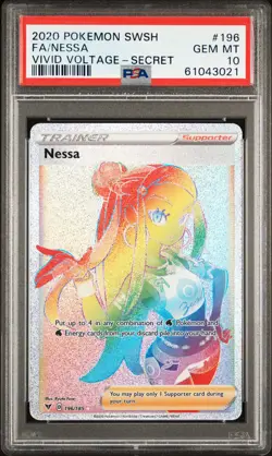2020 POKEMON SWORD & SHIELD VIVID VOLTAGE SECRET #196 FULL ART/NESSA PSA 10 - Image 1