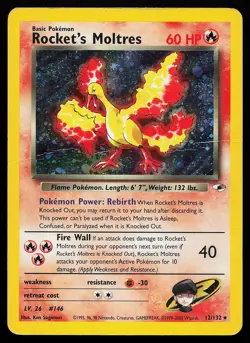 Rocket's Moltres 12/132 Holo Rare Gym Heroes Pokemon Card creased - Image 1