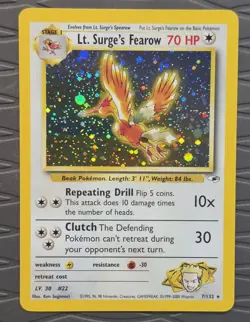 Lt. Surge's Fearow 7/132 Gym Heroes Holo Rare WotC Pokemon Card VLP - Image 1