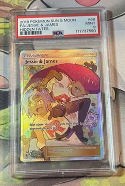 2019 POKEMON SUN & MOON HIDDEN FATES #68 FULL ART/JESSIE & JAMES PSA 9 - Image 1