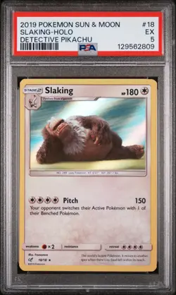 2019 POKEMON SUN & MOON DETECTIVE PIKACHU #18 SLAKING-HOLO PSA 5 - Image 1