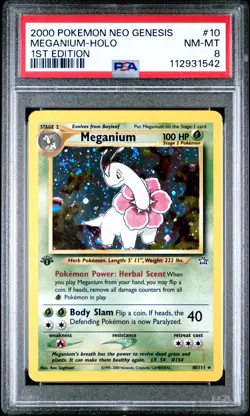 200 POKEMON NEO GENESIS MEGANIUM HOLO 1ST EDITION #10 PSA 8 - Image 1