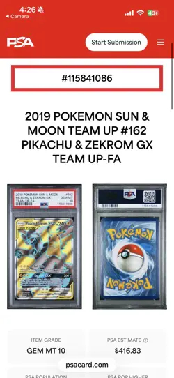 2019 Pokemon Sun & Moon Team Up Pikachu Zekrom GX Team Up PSA 10 162/161 - Image 4