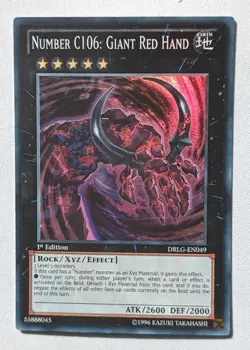 Number C106: Giant Red Hand - DRLG-EN049 - Super Rare Yugioh Card VLP - Image 1