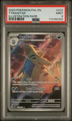 2023 POKEMON PAL EN-PALDEA EVOLVED ILLUSTRATION RARE #222 TYRANITAR PSA 9 - Image 1