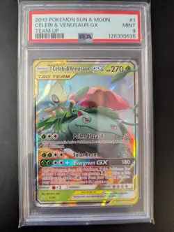 2019 Pokemon S&M Team Up Celebi & Venusaur GX #1 PSA 9 - Image 1