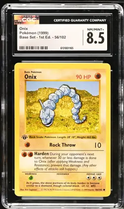 CGC 8.5 NM/MINT+ Onix 56/102 1st Edition Shadowless Base Set Pokemon Card - Image 1