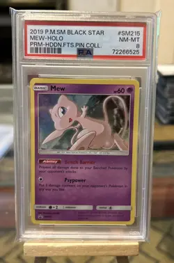 Mew SM215 PSA 8 NM - MT Shiny Hidden Fates Holo Pokemon Card Pin Promo - Image 1