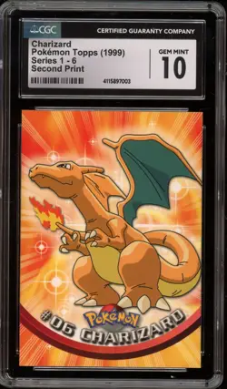1999 Pokemon Topps Charizard Second Print #06 CGC 10 Gem Mint - Image 1