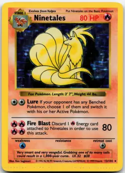NINETALES 12/102 HOLO HOLO RARE BASE SET SHADOWLESS BLACK FLAME (CRIMP ERROR) MP - Image 1
