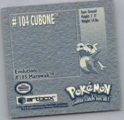 1999 Pokemon Series 1 Artbox Sticker Card - Cubone #104 - NM - Image 2