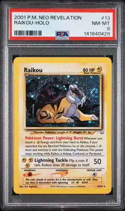 Pokemon Raikou Neo Revelation Unlimited Holo Rare #13 PSA 8 Swirl - Image 1