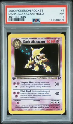 2000 POKEMON ROCKET 1ST ED #1 DARK ALAKAZAM-HOLO PSA 7 - Image 1