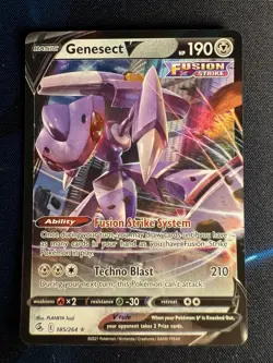 Pokemon Swsh08: Fusion Strike Holo Ultra Rare Card Genesect v 185/264 Fresh NM/M - Image 1