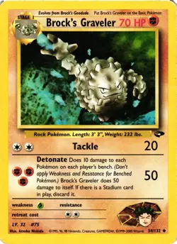 Pokemon TCG Brocks Graveler 34/132 Gym Challenge Vintage Unlimited DMG - Image 1