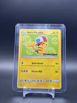 Ash’s Pikachu SM112 Black Star Promo Holo Pokemon Card NM - Image 1