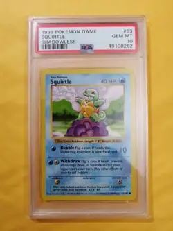 1999 Pokemon Base Set Shadowless Squirtle PSA 10 Gem Mint #63/102 - Image 1