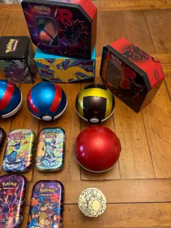 (MAKE OFFER) Pokemon Storage Lot – EMPTY Tins, Poke Ball Tins, ETB Box, & Coins - Image 3