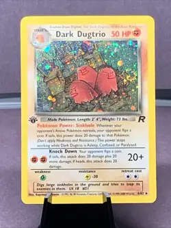 Pokemon TCG 1st Edition Dark Dugtrio 6/82 Team Rocket Holo Rare VTG Crease Swirl - Image 1