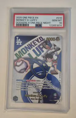 PSA 10 Monkey. D. Luffy EB02-010 Los Angeles Dodgers x ONE PIECE Night Promo - Image 1