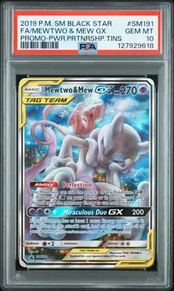 2019 POKEMON SM BLACK STAR PROMO #SM191 FULL ART/MEWTWO & MEW GX PSA 10 - Image 1