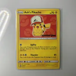 Ash’s Pikachu SM109 Non Holo Ultra Rare Promo Pokemon Card LP - Image 1