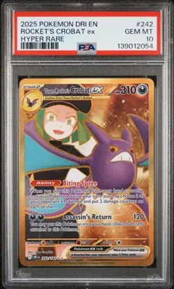 PSA 10 TEAM ROCKET'S CROBAT EX 242 DESTINED RIVALS HYPER RARE GOLD POKEMON - Image 1