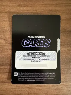SPECIAL SAUCE card number (22/24) McDonalds Cards UnRedeemed Trading Card - Image 2