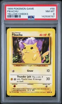CHONKY PIKACHU 1999 POKEMON GAME #58 PIKACHU YELLOW CHEEKS PSA 8 - Image 1