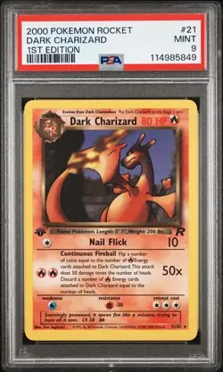 PSA 9 MINT Dark Charizard 21/82 RARE Team Rocket 1ST EDITION Pokemon Card 934 - Image 1