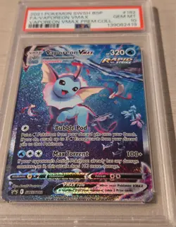 Pokemon Vaporeon VMAX Premium Coll. Full Art Promo SWSH182 PSA 10 Gem Mint - Image 2