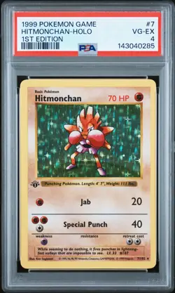 1999 POKEMON BASE SET 1ST EDITION #7 HITMONCHAN-HOLO PSA 4 - Image 1