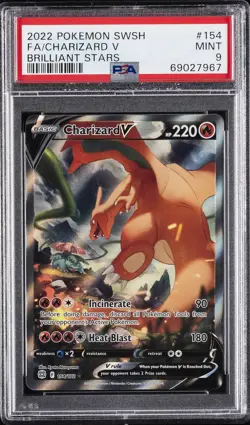 2022 POKEMON SWORD & SHIELD BRILLIANT STARS #154 FULL ART/CHARIZARD V PSA 9 - Image 1