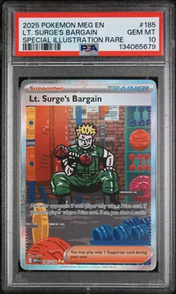 2025 POKEMON MEG EN-MEGA EVOLUTION #185 LT. SURGE'S BARGAIN PSA 10 - Image 1