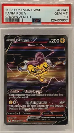 Raikou V PSA 10 Crown Zenith GG41 Galarian Gallery Full Art Pokemon Card - Image 1