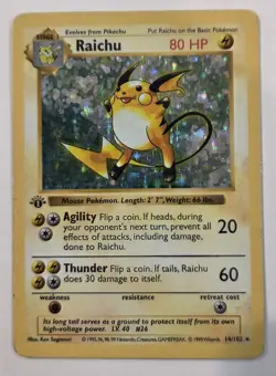 Pokemon Raichu Base Set 1st Edition Holo 14/102 80 HP Wizards 1999 - Image 1