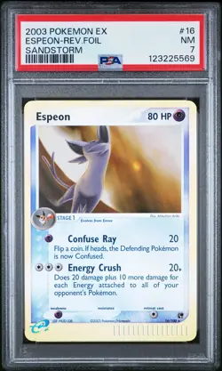 2003 POKEMON EX SANDSTORM #16 ESPEON-REVERSE FOIL PSA 7 - Image 1