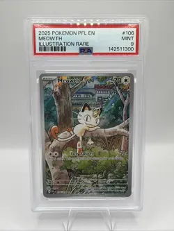 2025 Meowth #106 PSA 9 Illustration Rare Pokemon Phantasmal Flames Mint English - Image 1
