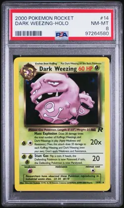 2000 POKEMON ROCKET #14 DARK WEEZING-HOLO PSA 8 - Image 1