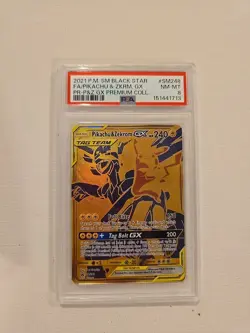 Pokemon PSA 8 Pikachu and Zekrom GX SM248 Promo Card NM-MT Condition - Image 1