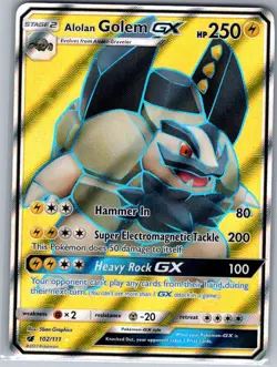 Alolan Golem GX (Full Art) 102/111 SM - Crimson Invasion - Pokemon Card - NM - Image 1