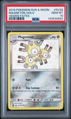 2019 POKEMON SUN & MOON HIDDEN FATES #SV28 MAGNETON-HOLO PSA 10 Gem Mint - Image 1