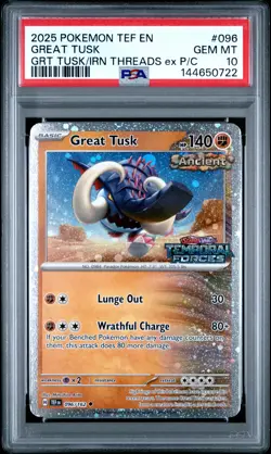2025 POKEMON TEF EN-TEMPORAL FORCES #096 GREAT TUSK PSA 10 - Image 1